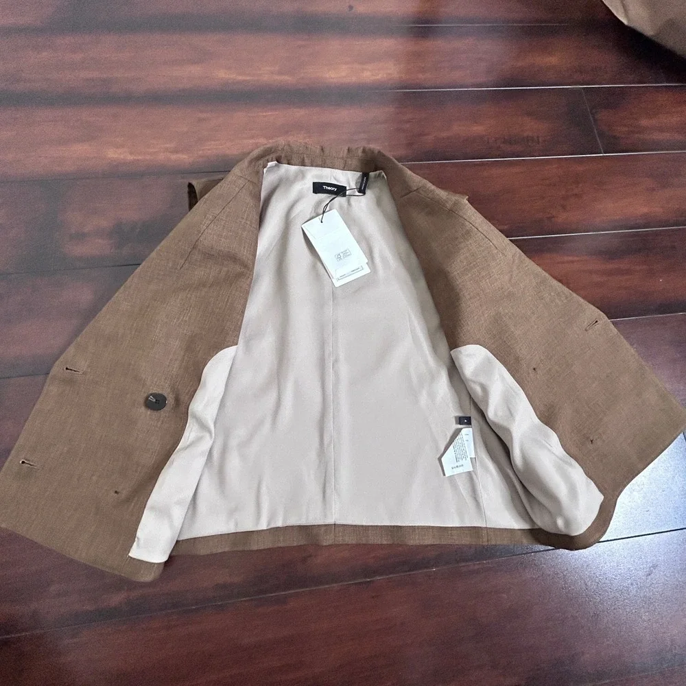 Theory Double-Breasted Vest in City Twill Dark Bronze Women size 4 NWT $295